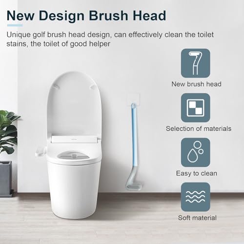 Image of Golf Toilet Brush, Toilet Cleaning Brush, Flexible Bendable Silicone Long Handled Toilet Brush, 360 Deep Toilet Bowl Cleaning Brush,Quick Drying Toilet Brush for Bathroom with a Hook (Blue)