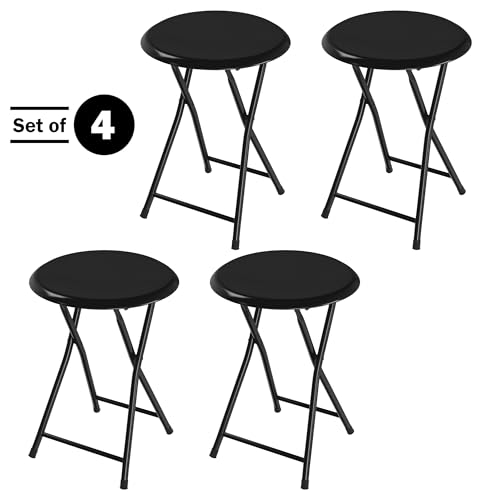 Image of Lavish Home Portable Folding Stool with Backless Seat Set of 4, Black, 18 inch | Compact Counter Bar Stools with 225lb Capacity, Collapsible Stools for Kitchen, Dorm, RV, Camping, Rec Room or Extra Seating