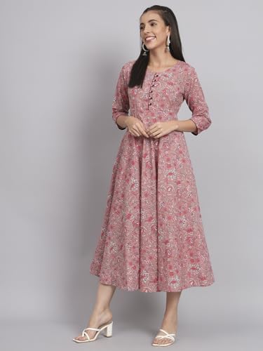 Image of Rapsodia Womens Cotton Green & Brown Floral Printed Flared Kurta