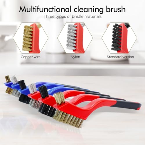 Image of 3 Pcs Red + 3 Pcs Blue, Wire Brush Set, 7 Inch | Stainless Steel /Brass /Nylon, Cleaning Rust, Welding Slag Removal, Paint and Dirt Removal, Sturdy And Durable