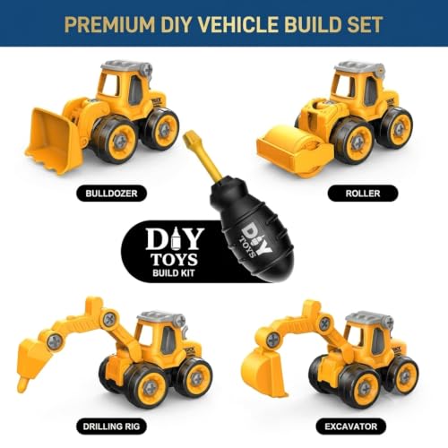 Image of DIY Construction Vehicles Set of 4 with Screwdriver