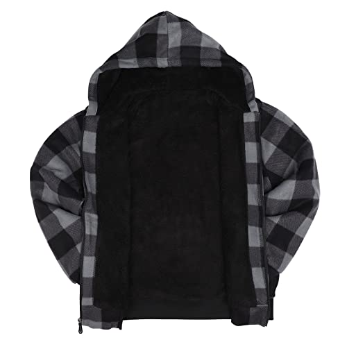 Image of LeeHanTon Mens Flannel Jackets Sherpa Lined Fleece Zip Up Winter Warm Workout Plaid Sweatshirt with Hood