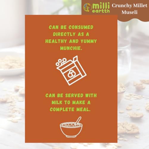 Image of millieartth Millet Muesli with Almond and Honey 350g (Pack of 2) | Ragi Barnyard Millet Quinoa Corn Cereal | Ready to Eat Breakfast Mix | With Almonds, Honey and Jaggery