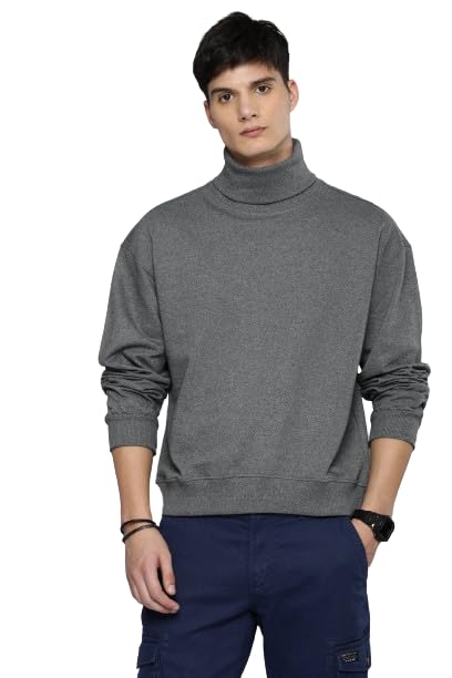 Image of Mens Turtle Neck Sweatshirt Oversize Fit Long Sleeve