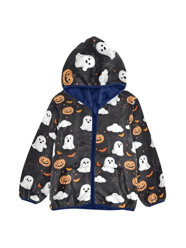 Cute Ghosts Pumpkins Girls Fleece Jacket Girls Fall Jacket Boys Coats Zip Up Hoodie Children Outerwear 2-10T
