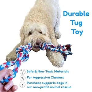 XL Dog Rope Toy For Aggressive Chewers – Benefits Non-Profit Dog Rescue – Tug of War Dog Toy, Dog Toys for Large Dogs, Tough Dog Toys, Nearly Indestructible Dog Toys for Aggressive Chewers, Red