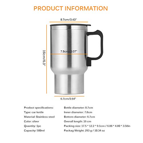 Tetera Eléctrica Portátil 500ml 12V Acero Inoxidable miniatura 6