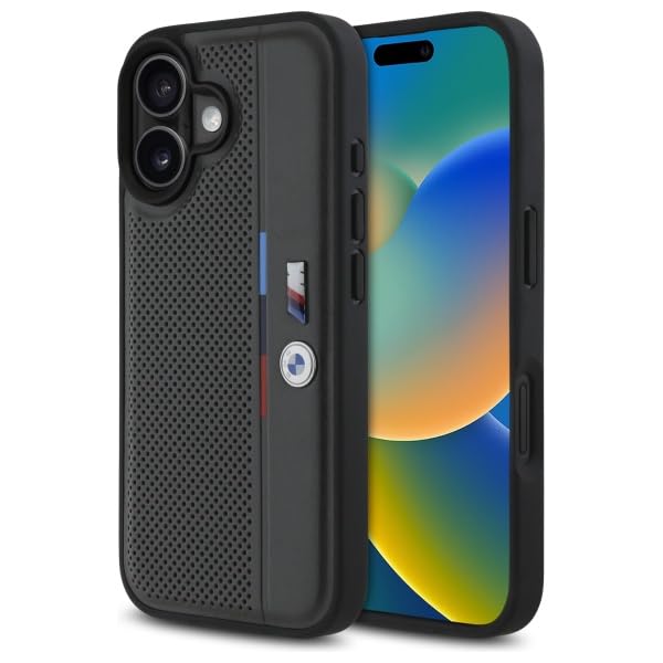 CG Mobile BMW BMHCP16S23PUPVA Coque Rigide pour iPhone 16 6,1" Anthracite M Perforé Tricolore Détail Line