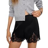 Geagodelia Women's Satin Lace Mini Shorts Ladies Sexy Summer Lounge Shorts Y2k Aesthetic Coquette Clothes Going Out Bottoms Halloween Carnival Bloomers (Black, S)