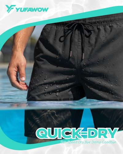 Image of Yufawow 9 Inch Men Swim Trunks with Compression Breathabe Liner Quick Dry Zipper Pockets for Board Beach Gym Running