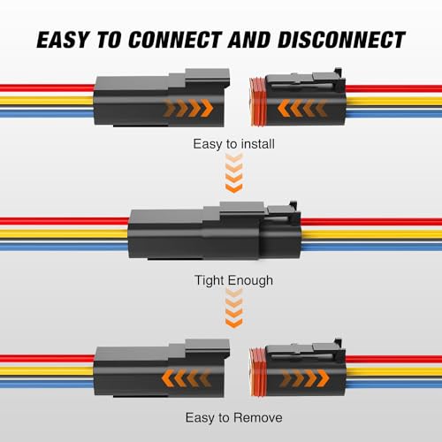 Image of Nilight 4 Pin DT Connectors 16AWG 6 Kits Male&Female Electrical Connector | Waterproof Plug and Play w /Heat Shrink Butt Terminals for Automotive Cars Truck Motorcycle Marine Boats