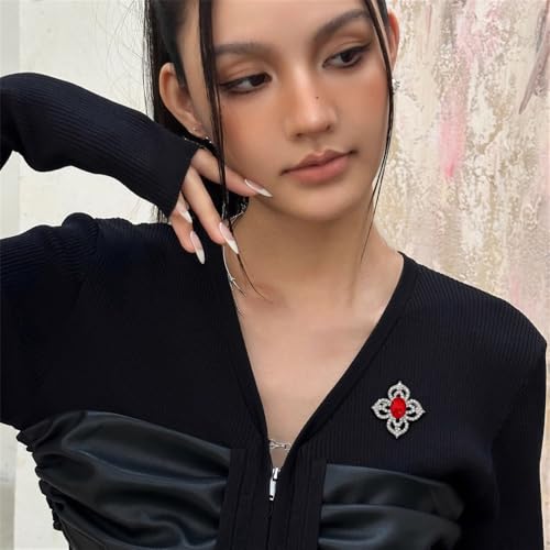 Image of Antique Crystal Brooch Pin for Women Men Vintage Rhinestone Art Deco Flower Clover Boho Victorian Brooches Lapel Pins Elegant Dress Accessories Wedding Birthday Jewelry