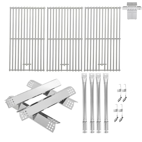Image of Replacement Kit for Kitchen Aid 720-0745B 740-0780 860-0012 720-0745 720-0745A, 7MM Solid Stainless Steel Cooking Grates, Burners and Heat Plates for Kitchenaid Grill Replacement Parts