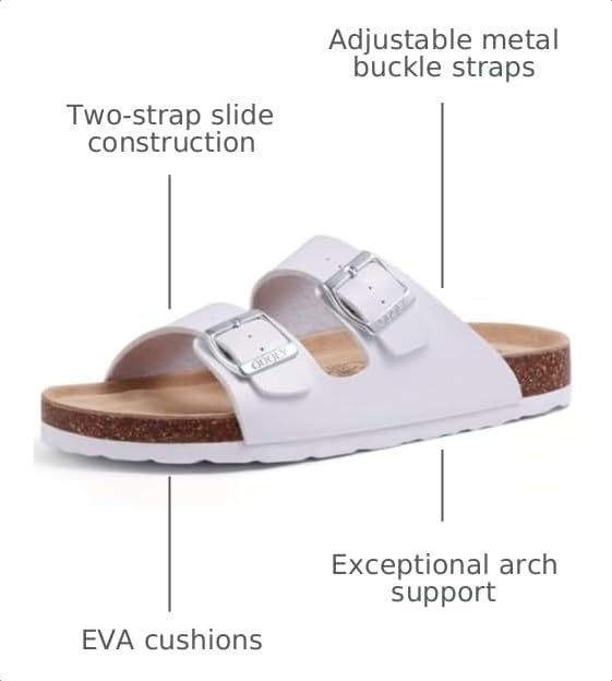 Image of ODOLY Unisex Comfortable Cork Footbed Slide Sandals with Arch Support | Adjustable Buckle, Lightweight Summer Sandals for Travel and Everyday Wear