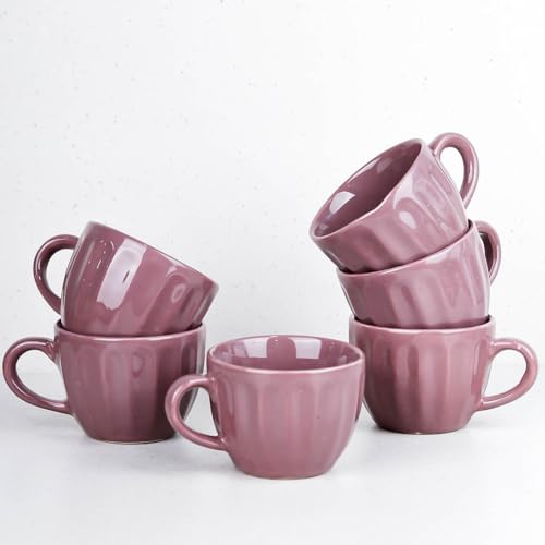 Image of The Earth Store Magenta Frosted Cup Set of 6 for Tea, 150ML Each Microwave and Dishwasher Safe Coffee Cup Ideal for Daily Use & Gifting