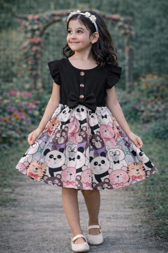 Image of Buy & Try Lycra Panda Printed Girls Frock Dress| Short Sleeve Frock for Kids.