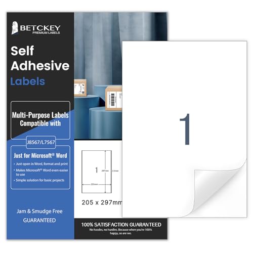 100 Blätter, 210mm x 297mm, Universal Etiketten Selbstklebend Bedruckbar, Sticker Mattes Papier, Aufkleber A4 Kompatibel mit Inkjet & Laser Drucker, 1 Etikett pro Blatt