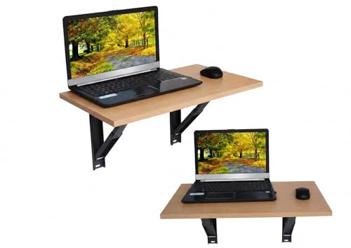 Image of Madhuran Engineered Wood Wall Mounted Foldable Study Laptop Table Lapdesk Stands (Matte, Beech) / Living Room Kitchen Furniture Office Work Home Small Desk Organizer