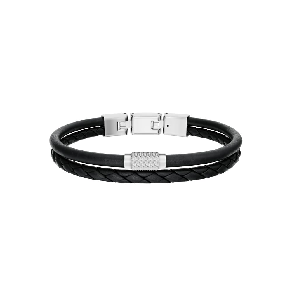 Fossil Machine Men's Black Leather Bracelet, JF04989040