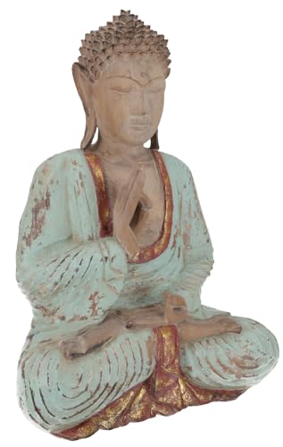 Guru Shop Buda Grande de Madera, Estatua de Buda, Hecho a Mano 43 cm, Verde Antiguo   Modelo 12, Budas