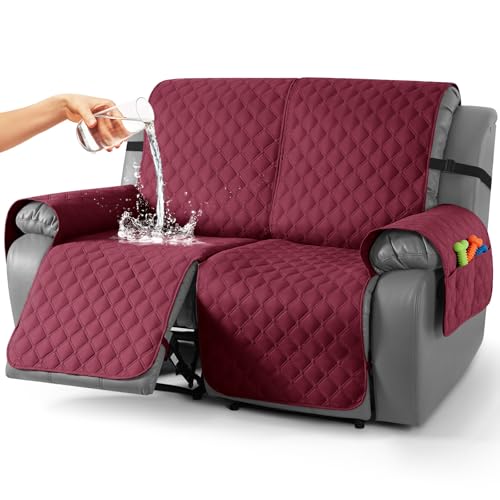 Image of TAOCOCO 100% Waterproof Recliner Covers, Recliner Sofa Covers with Leg Straps, Reversible Recliner Couch Cover for Reclining Chair, Washable Couch Protector for Pets Kids(2 Seater, Wine)