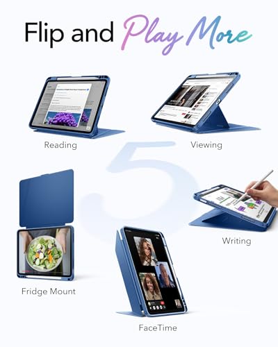 Image of ESR for iPad Air 11 Inch Case M4 /M3 /M2 (2026 /2025 /2024), iPad Air 5th /4th Gen (2022 /2020), Vertical Stand Cover, Multi Stand Angles, Ultra-Stable Case with Pencil Holder, Flip Series, Blue