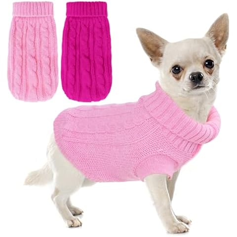 JTYKUYR 2 Pcs Chihuahua High Collar Knitted Sweater，XS Dog Winter Cute Sweater，Yorkie Dog and Cat Warm Sweater，Small Dog Sweaters for Girls Cover