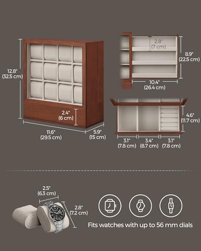 Songmics UJOW014K01 12-Slot Wooden Watch Box, Watch Display Case thumb #4