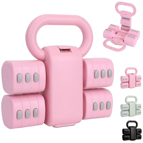 ZhaoCo Juego de Mancuernas Ajustables 2 en 1, Convertible en Pesa Rusa, 1/1,5/2/2,5 kg Cada Una, Pesas para Gimnasio Casero, Conjunto de Pesas Libres 4 en 1 para Mujeres con Ajuste Rápido (Rosa)