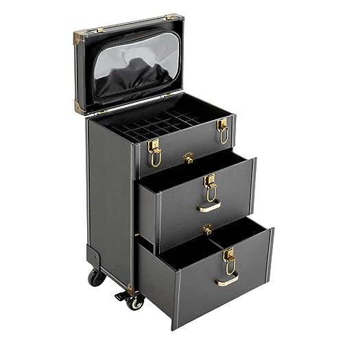 Ginelm Professional Rolling Makeup Case, Stylist Beauty Salon Cosmetic Luggage, Travel Organizer Tool Box, Hairdressing Trolley for Barber Stores, Hairdressing Colleges, Homes