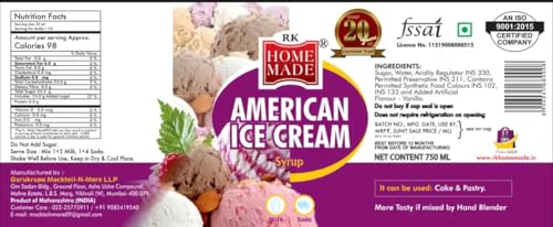 Image of RK Home Made | American Ice Cream Syrup Concentrated Syrups & Squash | Gluten Free | 100% Vegan & Low Fat | A Perfect Drink For House Parties, Picnics, And Road Trips To Everyone's Delight 750 - Ml