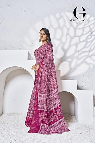 Greciilooks Plain Cotton Latest Design For Women | Silk Banarasi Saree (Gl-S2399_Pink)