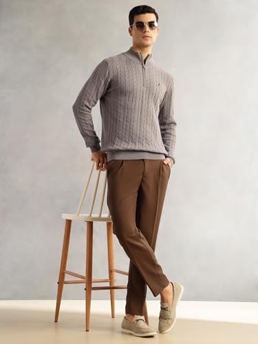 Image of Thomas Scott Men's | Regular Fit | Long Sleeves | Mock Collar | 100% Cotton | Dry Clean | Cable Knit | Knitted | Pullover Sweater