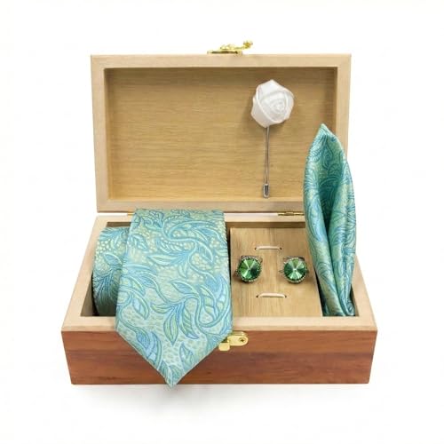 Image of Men's Necktie Gift Set with Wooden Box | Premium Tie, Pocket Square, Cufflinks & Lapel Pin | Elegant Formal Accessories Gift for Men