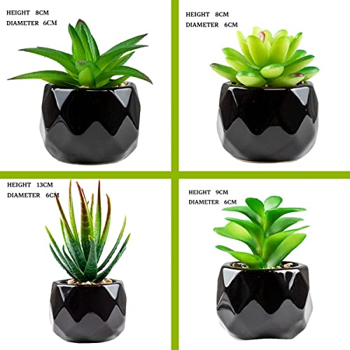 Artificial Plants Indoors In Pots, Fake Plants Outdoor, Mini Black Ceramic Potted, Green Succulents Decor For Bedroom Aesthetic, Faux Desk Plant For Bathroom,Living Room, Office Decoration (Green) #TOP2