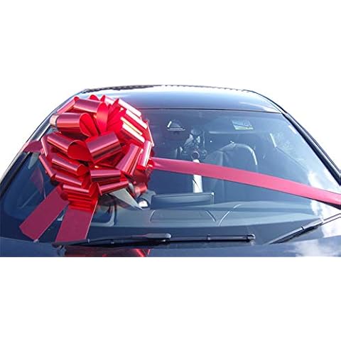MEGA Giant CAR Bow (16 inch) + 6 METRES of Ribbon for Cars, Bikes, Big Birthday & Christmas Gifts - Metallic RED Cover