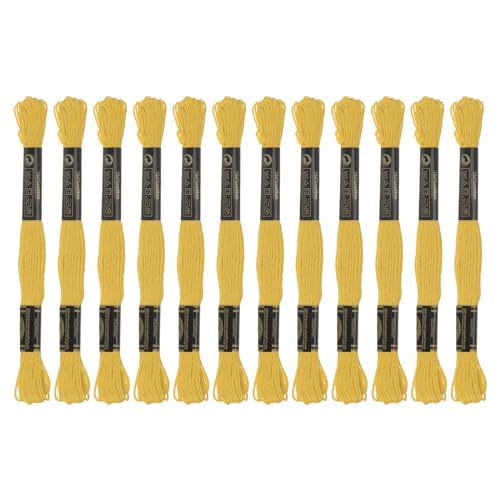 Image of HARFINGTON 12 Skeins Embroidery Floss 8.75yds(8m) Egyptian Long-Staple Cotton Cross Stitch Thread for Sewing DIY Bracelet Yarn String and Crafts, Lemon Yellow(6017)
