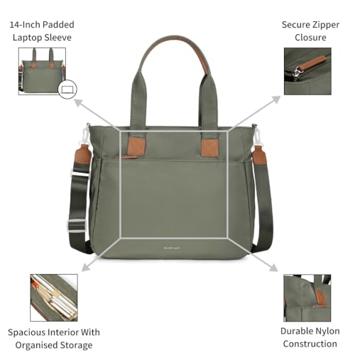Image of Fastrack Tote Vibe Women Laptop Tote | Nylon 15-Inch Padded Laptop Sleeve, Spacious Main Compartment with Organiser Pockets, Multiple External Quick-Access Pockets, Dual Webbing Handles