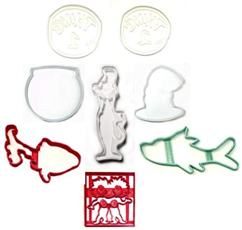 INSPIRED BY CAT IN THE HAT DR SEUSS THEME SET OF 8 COOKIE CUTTERS MADE IN USA PR1248  