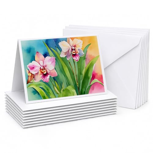 Caroline's Treasures DAC1555GCA7P Orchids in Watercolor Greeting Cards and Envelopes Pack of 8 Blank Cards with Envelopes Whimsical A7 Size 5x7 Blank Greeting Cards
