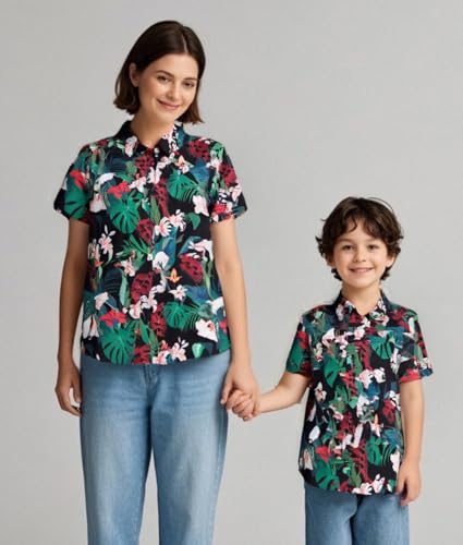 Mommy and Me Matching Outfits Hawaiian Mother and Daughter Son Matching Shirt Floral Summer Vacation Button Down Tops4