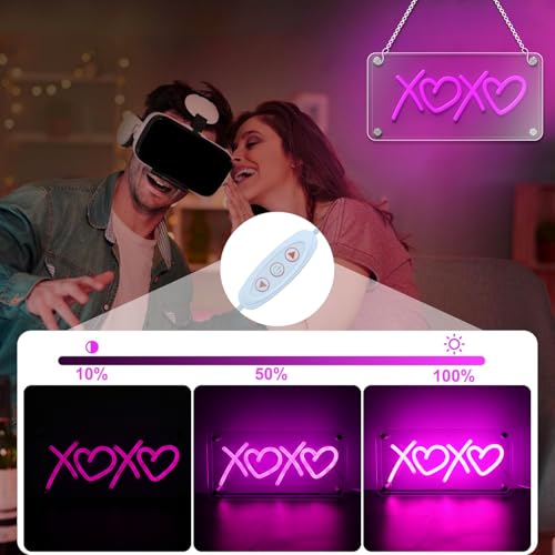 Image of ENUOLI XOXO Neon Sign, USB Powered Neon XOXO Neon Signs Light Dimmable LED Pink XOXO Signs Double-Layer Acrylic Neon for Home Bedroom Bar Club Pub Party Wall /Table Art Decoration Party Night Light Birthday Gift