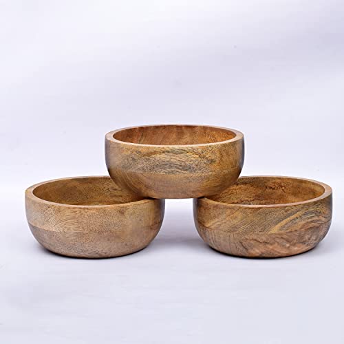 Samhita Mango Wood Round Bowl Perfect For Nuts, Candy, Appetizer, Snacks, Olive And Salsa. Looks Absolutely Beautiful With Your Kitchen Setting. (5" X 5" X 2") #TOP1