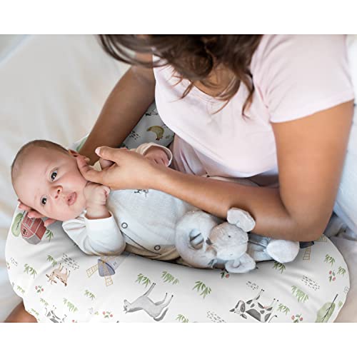 Image of Sweet Jojo Designs Farm Animals Nursing Pillow Cover Breastfeeding Pillowcase Newborn Infant Bottle Breast Feeding Pillow NOT Included Watercolor Farmhouse Barn Horse Cow Gender Neutral