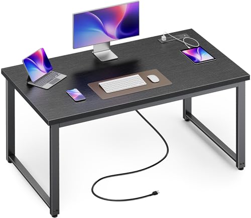 Huuger 48 x 24 inch Desk with Power Outlets & USB-C, Deeper & Thicker Desktop, Robust Metal Tubes, Computer Desk, Heavy Duty Office Desk, Work Gaming Desk for Home Office, Black