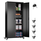 SUXXAN Metal Garage Storage Cabinet with Wheels, 73'' Steel Cabinets on Wheels for Office School Home Warehouse Utility Room Garage, Assembly Require,Black