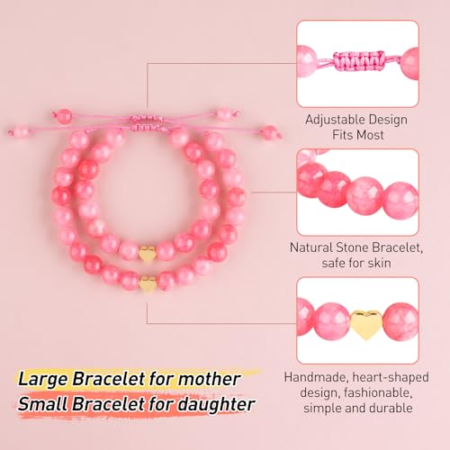 Image of Mommy and Me Preschool Pre-K First Day of School Bracelet Mother Daughter Matching Beaded Heart Bracelets Set Back to School Jewelry Gifts