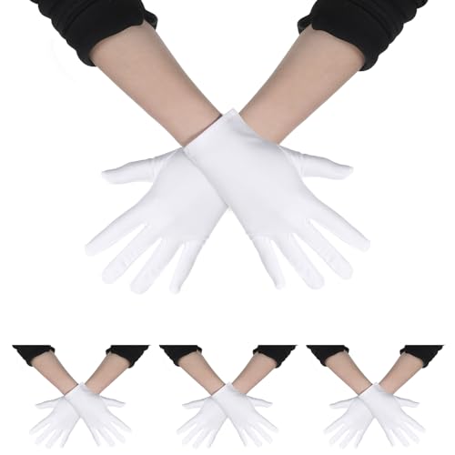 Qulkws 3 Pairs White Costume Glove Adult Spandex Gloves Short Stretchy Opera Gloves Wedding Prom Glove for Halloween Costume Dinner Banquet Tea Party 1920s Cosplay Party