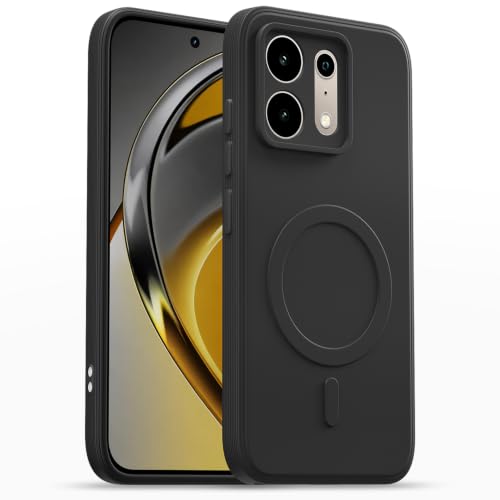 Image of Outlouders Back Cover for Realme P4s 5G | Soft Matte Silicone | Slim Fit | Magnetic-Safe Logo Design (Magnetic-Safe Not Compatible) | Shockproof | Camera Protection Bumper Case (Black)