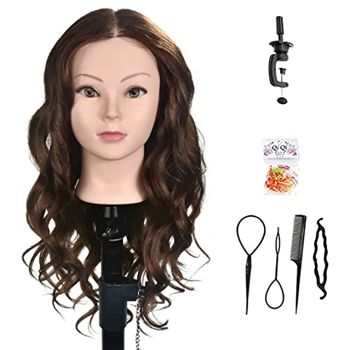 Tête de formation cheveux humains et pince de table pour éviter les glissements